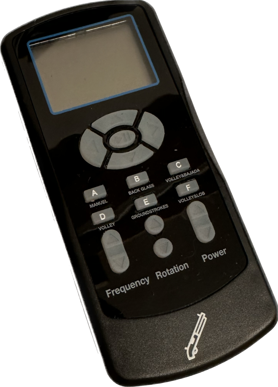Real SHOTGUN 4 handheld remote control with display, A–F drill hotkeys and Frequency, Rotation and Power controls